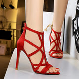 Breakj Roman Style Fine Heel Ultra High Heel Suede Hollowed Out Sexy Nightclub Sandals Summer High
