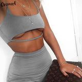 2021 Summer Women Camisole Crop Top+Biker Shorts 2 Piece Set Slash Neck Sleeveless Solid Elastic Casual Vacation