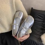 Evening Breeze Round Head Shallow Mouth Single Shoes Flat Soles 2024 Spring Korean Version Of Gentle Fairy Mary Jane Small Leather
