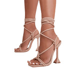 Breakj Summer Plus Size Sandals Women's Head Solid Color Ankle Ring Strap Sexy Fashion High