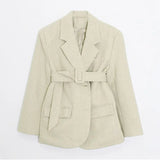 Women Autumn Winter Wool Coats With Belt Casual Turn Down Collar Long Sleeve Pocket Outerwear Female Elegant Office