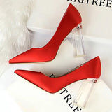 Shoes Clear Crystal Woman Pumps Silk High Heels Shoes Sexy Wedding Shoes Women Heels Party Shoes Female Plus Size 41