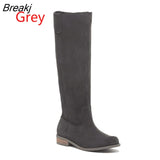 High Flat Boots Women PU Leather Suede Matte Boots Slip On Zapatos De Mujer Solid Riding Winter Shoes