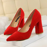 Breakj Simple Thick Heel High Heel Suede Shallow Pointed Professional OL Show Thin Women's Shoes High Heels Single