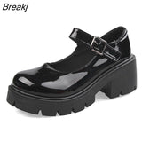 Jane Ladies Autumn Japanese Style Lolita Shoes Vintage Soft High Heel Platform Leather College Student White Black