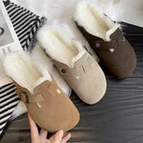 Autumn And Winter New Large-Size Baotou Slippers, Women's Flat-Soled Belt Buckles, Slippers For 45