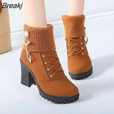 New Women Boots Winter Outdoor Keep Warm Fur Boots Waterproof Women's Snow Boots Thick Heel with Round Head Short