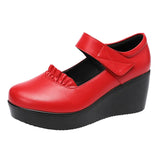 Slope Heel Single Shoes Women's 2023 Thick Bottom Waterproof Platform Soft Soles Red Large Size 43 Middle-Aged Mother