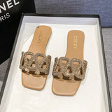 Breakj Version Of Waterdiamond Type Flat Bottom Slippers Female Women Flat Slippers Square Head One Foot Pedal