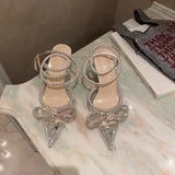 Style Glitter Rhinestones Silk Women Pumps Crystal bowknot Satin Spring Autumn Lady Shoes High heels Party Prom