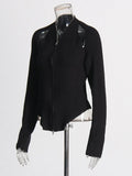 Fashion Personality Two Sets 2025 New Long Sleeves And Shoulders + V Collar Hanging Neck Top Solid Color Knitting Suit