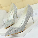 Shoes Rhinestone Woman Pumps Fashion Wedding Shoes Women Basic Pump Stiletto Heels 10cm 7cm Heeled Shoes High