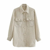 Chic Pearls Button-up Shirt Jackets Women Fashion Lapel Collar Pockets Jackets Coats Girls Casual