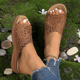 2025 Summer New Simple Leisure Flowers Hollow Low And Word Women's Slope And