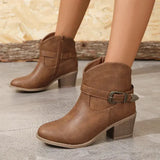 Size Women Boots Autumn Women Solid Color Ankle Fashion High Heel Cowboy Western Boots Spring Women Pointed Toe