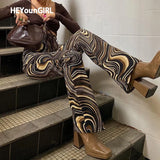 Paisley Print Vintage High Waist Pants Women Casual Skinny Elegant Long Trousers Ladies Fashion Streetwear