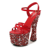 Breakj Korean Version Of The New Water Diamond Heel Summer New Ultra High Heel Open-Toe Sandal Women Hate Sky