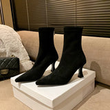Breakj Korea Pointed High And Short Boots Women Autumn And Winter 2025 New Zipper Velvet Fine And Bare Boots Elastic Thin Boots Socks