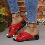 Breakj Bow Slope And Slippers New Solid Color Rocking Line Hollow Shoes Fish Mouth Slippers