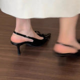 Breakj Apricot Pointed Head Sandals Shoes 2025 Spring And Summer Temperament Black Leather Shoes Shallow