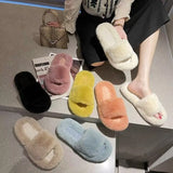 Breakj Hairy Slippers Women 2025 Autumn And Winter New Hairy Home Outside The Bottom Of The Wearing Plush