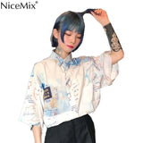 Up Shirt Women Summer Harajuku Blouse Short Sleeve Shirt Digtal Print Map Tops Blouses Casual Blusas Camisas Mujer