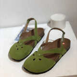 Breakj Retro Simple Hollowed-In-Head Sandals Women's One-Character Buckle With Flat Velvet Back Empty Single Shoes