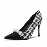 Breakj New Small Fragrant Wind And Explosive French Thousand Bird High Heels Spelled Pearl Single Shoes Women's Autumn And