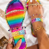 Women Rainbow Crystal Rivet Slippers Ladies Snakeskin Transparent Flats Female Casual Mixed Color Beach Shoes Big