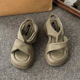 Thick-Soled Loose Pastry Bottom Leaky Toe Sandals Women's 2024 Summer New Casual Slope Heels Elastic