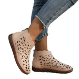Breakj And Summer 2025 New Round Head Hollow Shoes Women Fashion Zipper Retro National Style In The Middle Of The Cool