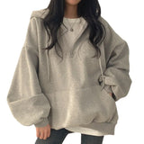 Women Hoodie Harajuku Loose Oversized Solid Color Top Half Zip Up Sweatshirt Female Casual Long Sleeve Pocket Hooded Coats
