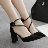 Women's Shoes Sandals Female Summer Thick with High-heeled Pointed Stiletto Sexy Nightclub Buckle Strap Zapatilla