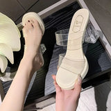 Breakj On The Thick Background Waterproof Table Transparent Word With High-Heeled Slippers Women Summer Wearing Crystal And Coarse And Cold