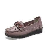 Breakj Women's Shoes Hollow Leather Women's Single Shoes Casual Mother Shoes Flowers Happy Shoes Korean Version Of The Foot Breathable Comfortable Single