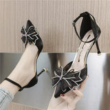 Elegant Dress Bridesmaid Sandals Fairy Wind Button-On Heels Hollow