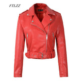 Women Faux Soft Leather Short Jacket Rivet Epaulet Zipper Pu Motorcycle Basic Jackets Female Red Black Outerwear With