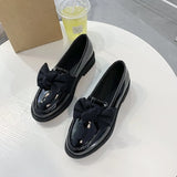 New Women Loafers Bowtie Slip on Shoes Female Boat Shoes Black Oxford Shoes Casual Shoes Patent Leather zapatos mujer