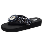 Platform with Wedges Flip-flops Women's Summer Fashion Anti-skid Sponge Cake Beach Shoes Rhinestones High Heels