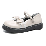 Shoes Women Flats Mary Janes Patent Leather Shoes Flower Lace Ruffle Round Toe Black Girls Retro Cosplay Kawaii