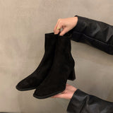 Breakj Korean Small Ankles Velvet Martin Boots Women's Shoes 2025 New Autumn And Winter Plus Velvet Square Head Thin Short