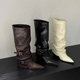 Breakj Buckle ~ Trouser Boots Coarse And Boots Boots Girl Hottie High Boots Pointed Black Pants Tube