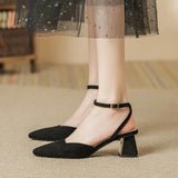 Breakj Leather With Pointed Head Spring And Summer 2023 Thick Heel Baotou Single Shoe High Heel One Word Buckle Hollow Shallow Mouth Sandal