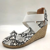 Wedges Sandal Leopard Cross Tie Snakeskin Ladies Open Toe Zipper Female Beach Soft Shoes Hemp Bottom Summer New Plus