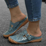 Sandals Buckle Retro Style Women Flat Sandals Rubber Shoes 2021Comfortable Hollow out flowers Leather Slides Outdoor