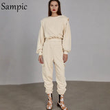 2020 Winter Outfits Shoulder Pads Sweatshirt Tracksuit Women Set Long Sleeve Tops And Loose Pants Suit Two Piece