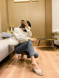 Toe Sandals Women's Word Flip-Flops, High Heels, Stilettos, Fashionable Slippers, Square Heads And Summer