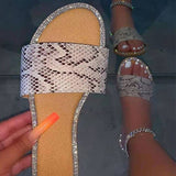 Women Leopard Slippers Ladies Glitter Crystal Casual Flat Female Open Toe Slides Women's Snake Summer Shoes Plus