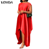 Women Party Dress Vintage Asymmetrical Maxi Long Dress 2022 VONDA Beach Holiday Summer Sundress Casual