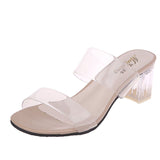 Summer Clear Sandals Women Shoes Women Mules Slides Peep Toe Transparent Pvc Square High Heels Female Shoe Casual Square